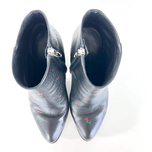 ALEXANDER WANG Gabi Red Rose w Black Leather Silver Cutout Heel Ankle Boot Sz 38 - Picture 9 of 14